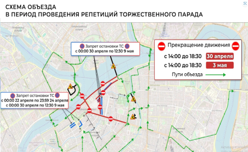 Схема объезда 30 апреля и 3 мая. ЦМП им. В.В. Докучаева